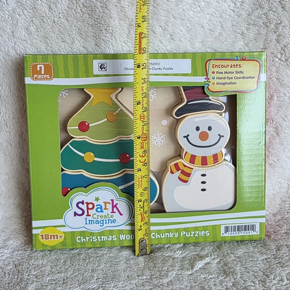 New Spark Create Imagine Christmas Wooden Chunky Puzzles, Base & 6 Puzzle Pieces